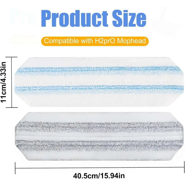 White microfiber flat mop head refill for H2pro mophead, measuring 11cm in height and 40.5cm long.