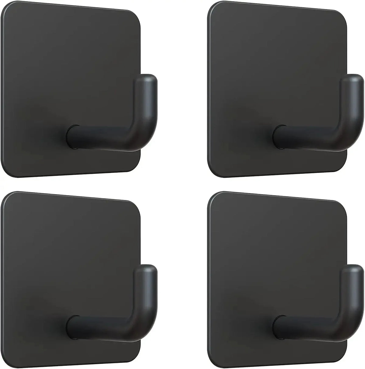 Two dark gray adhesive hooks for organization, shown in different angles.