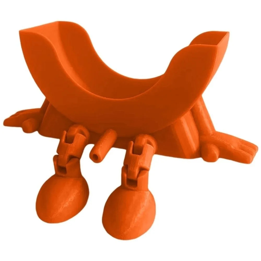Orange multi-use sponge holder designed to catch and drain kitchen sponges.