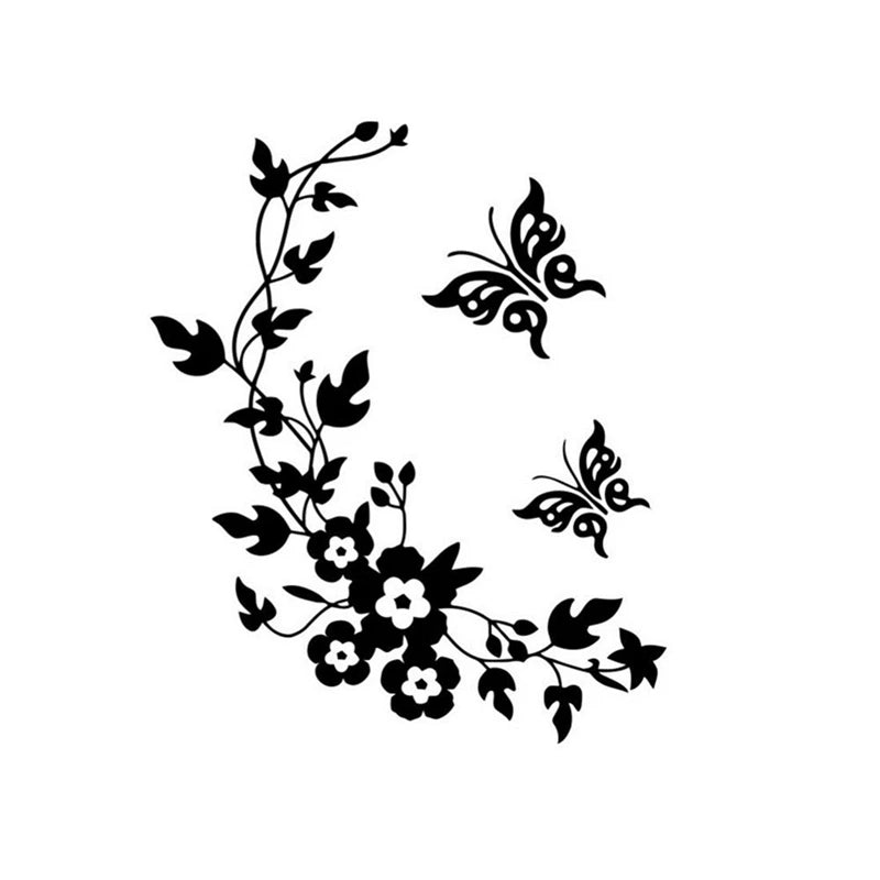 Black silhouette of a floral vine with butterflies for wall decor