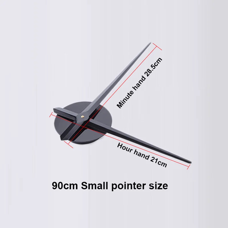 Schwarze abstrakte Wanduhr mit Zeigern, die 90 cm lang sind.