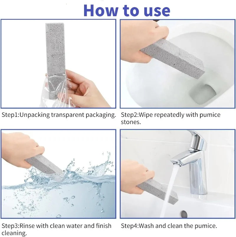 Instructions showing how to use natural pumice stone cleaning sticks for cleaning.