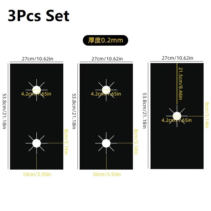 A set of three reusable anti-scratch protection pads with a 0.2mm thickness shown in various sizes.