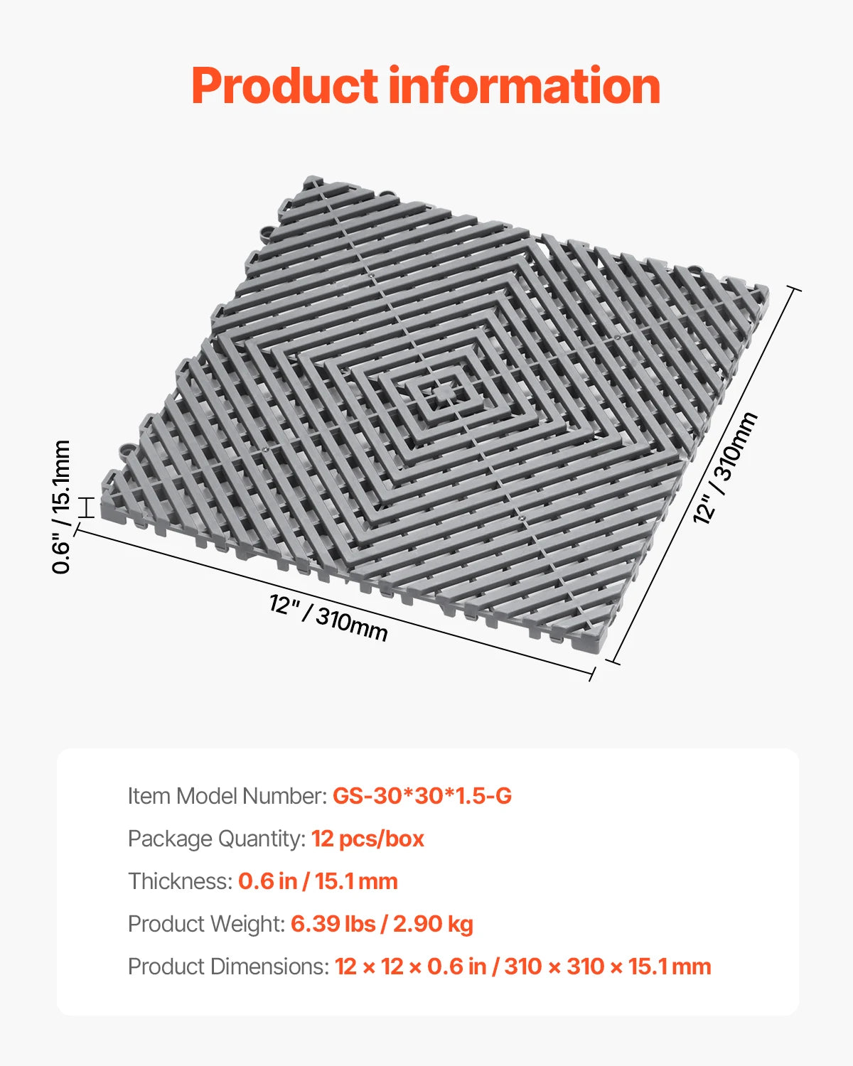 A gray interlocking drainage mat with a hexagonal pattern shown from above.