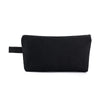 A black zippered pouch used for storing cosmetics or stationery.