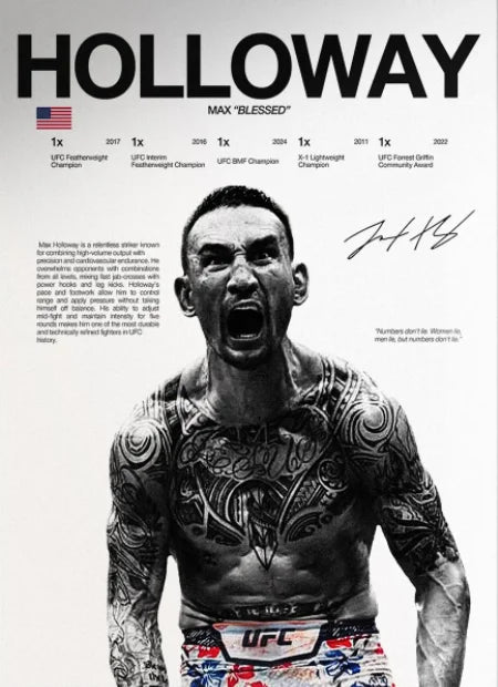 A black and white photo of a male UFC fighter with intense facial expression and tattoos.