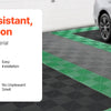 A white car is parked on a green interlocking drainage mat, highlighting the pressure-resistant PP material.