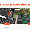 Three steps showing the quick installation of an interlocking drainage mat for floors and tile in outdoor and indoor settings